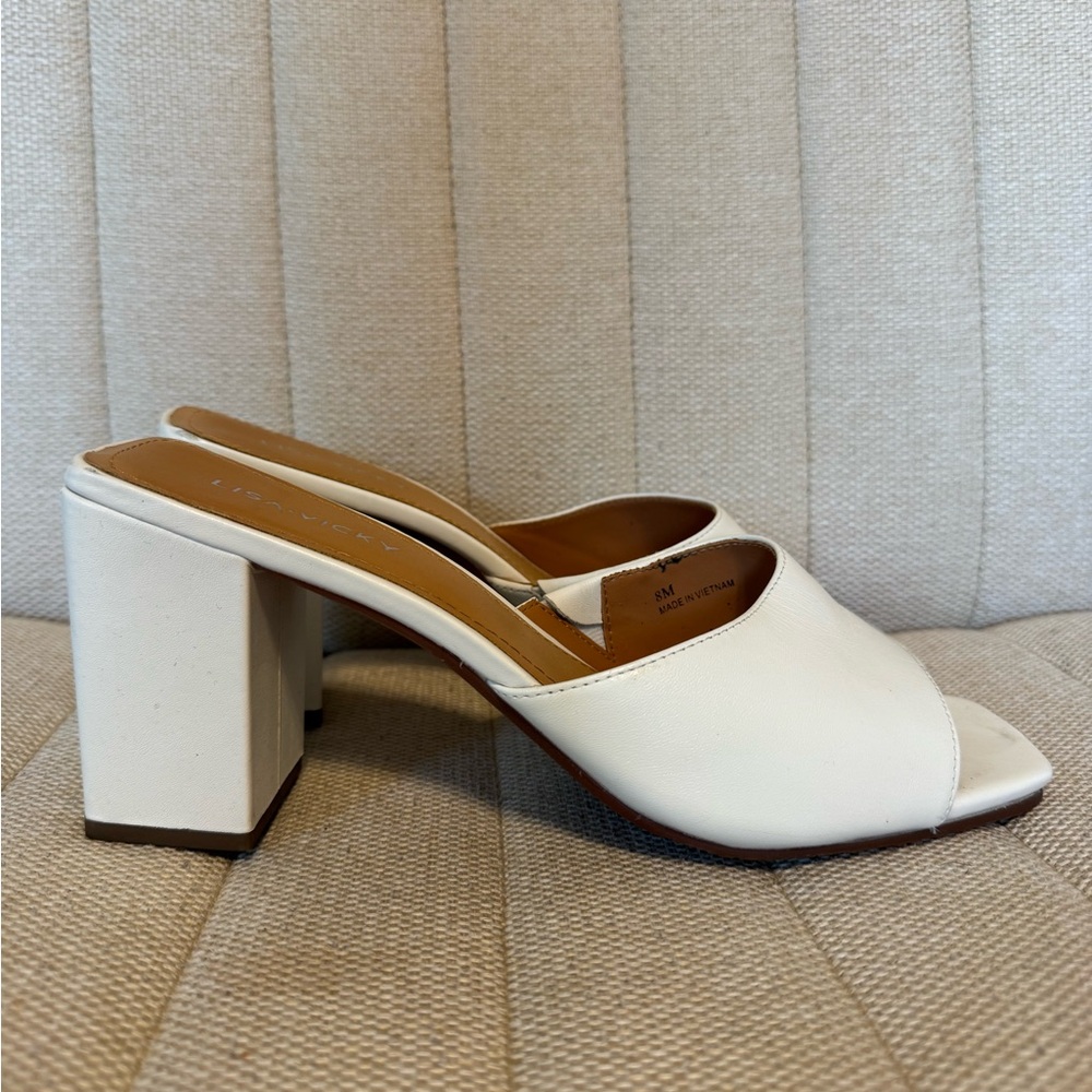 Chic White Block Heel Mules